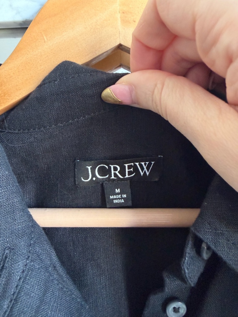 J Crew Black Linen Short-Sleeve Button-Up Dress size M - Picture 2 of 4